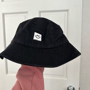 Black Bucket Hat with Smiley Logo